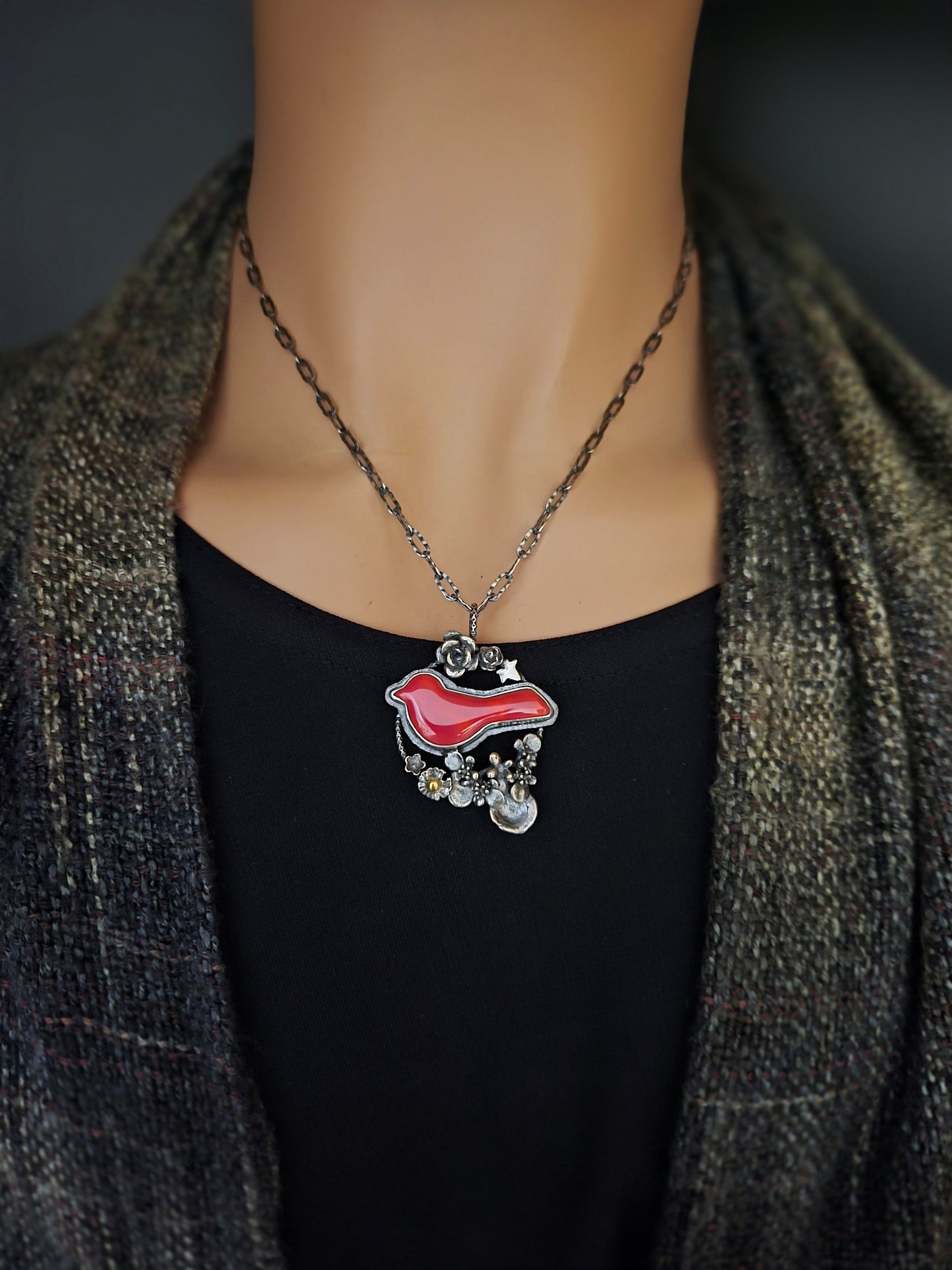 Cardinal birdie necklace
