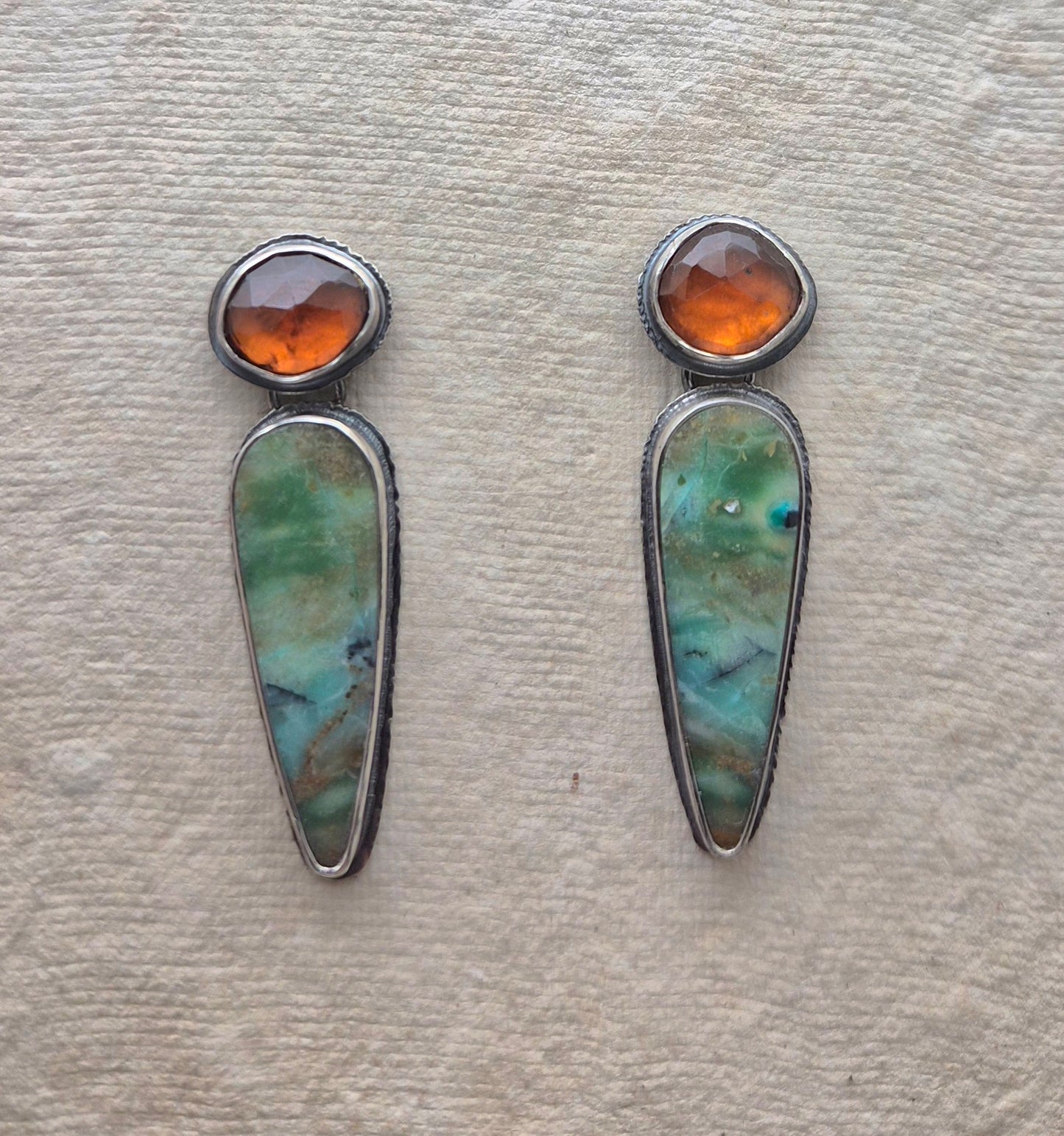 Orange Kyanite and Opal Wood post earrings