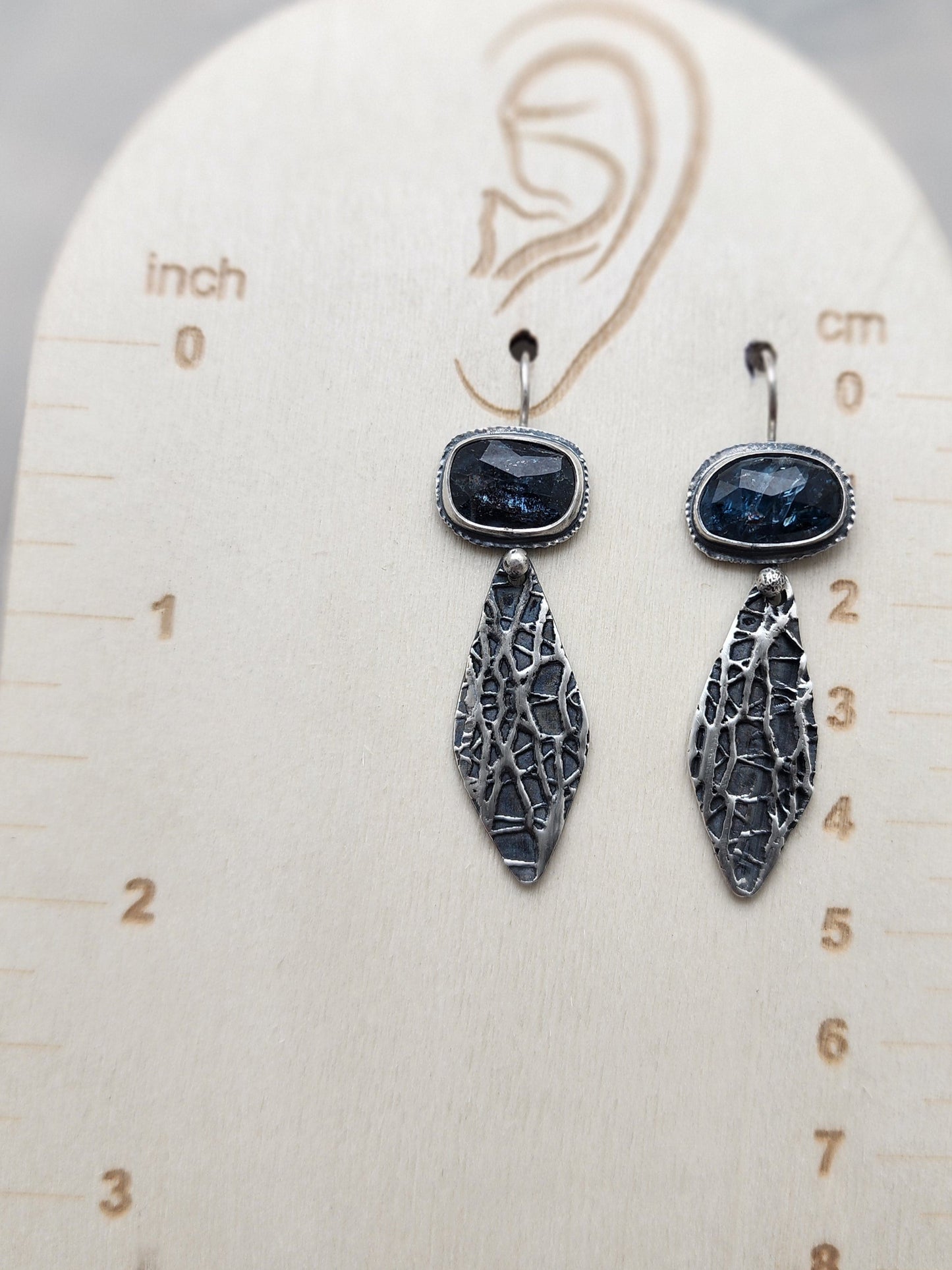 Teal Kyanite Tree Bark Earrings