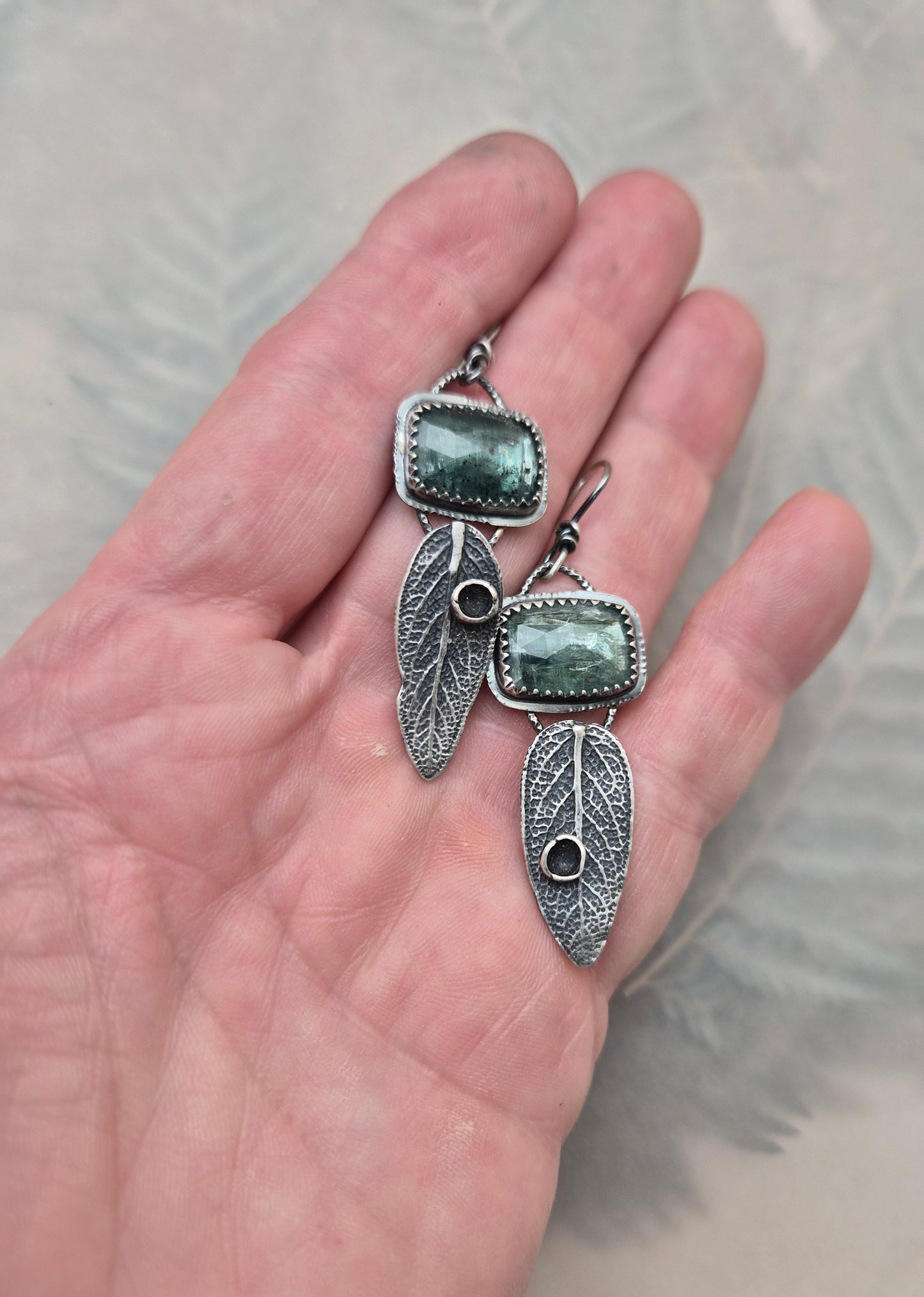 Deep Mint Kyanite and Sage-earrings