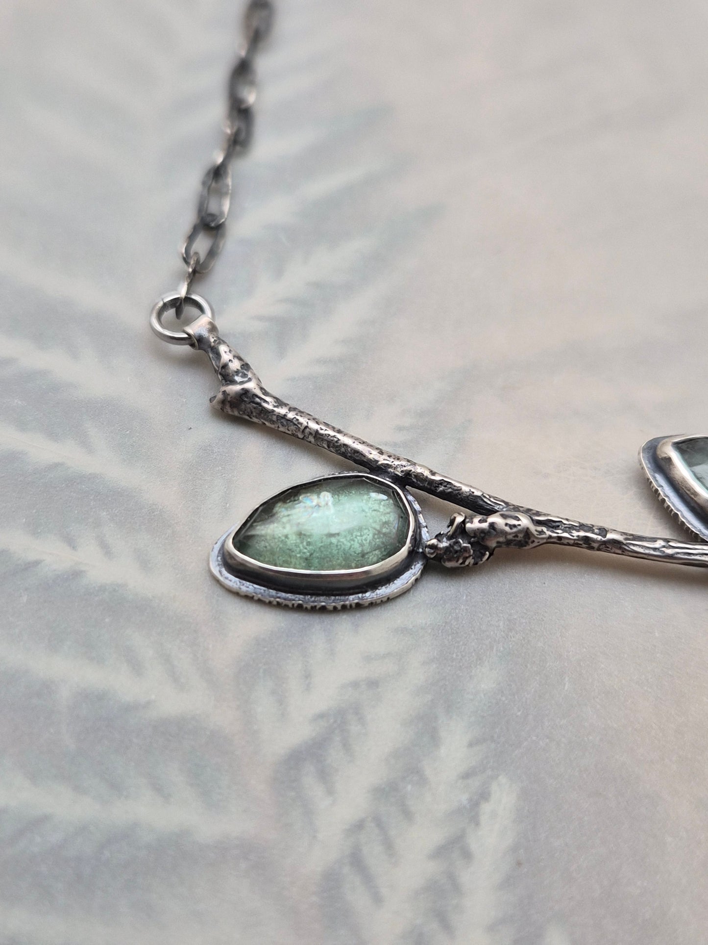 Mint Kyanite with blue topaz branch necklace