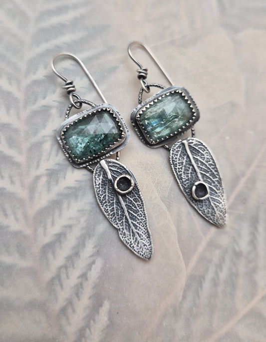 Deep Mint Kyanite and Sage-earrings