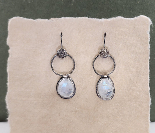 Rainbow Moonstone Raindrop Earrings