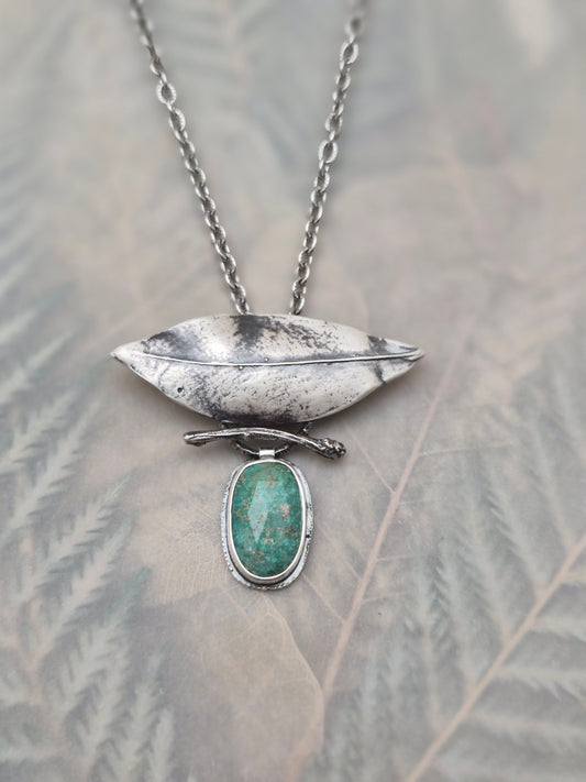 Green turquoise with laurel leaf necklace