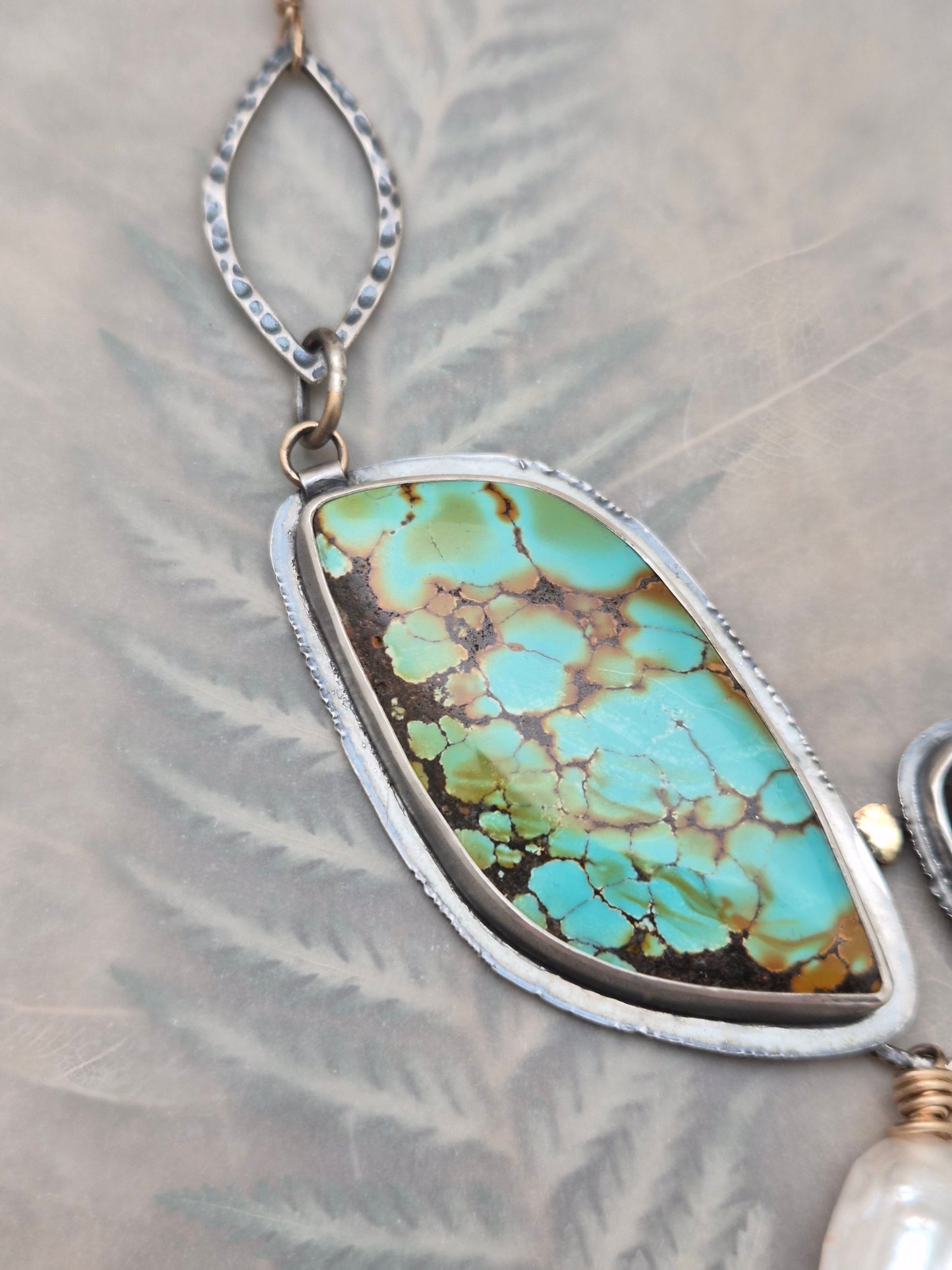 Labradorite-Turquoise-Pearl statement neckpiece