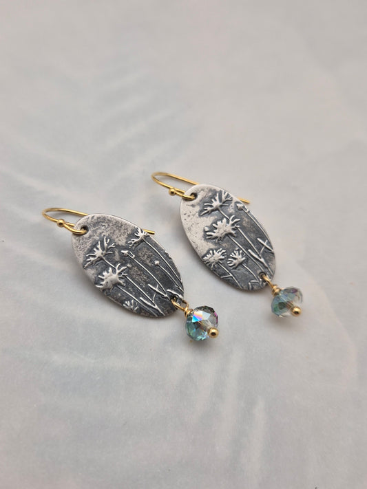 Daisy and crystal-oval earrings