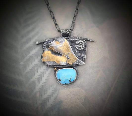 Gold Cottonwood with Gold Hills Turquoise necklace