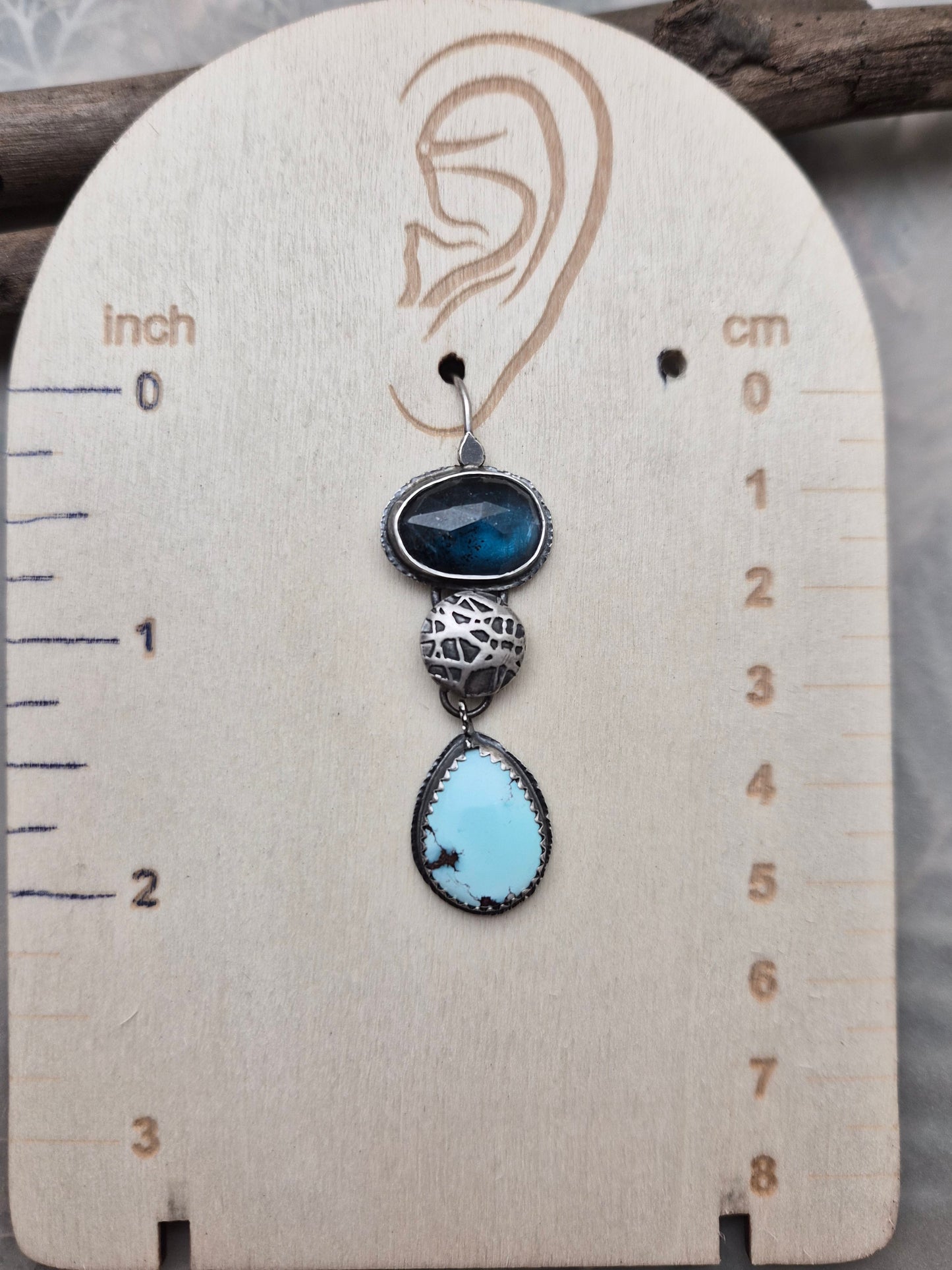 Teal Moss Kyanite with Gold Hills Lavender turquoise earrings