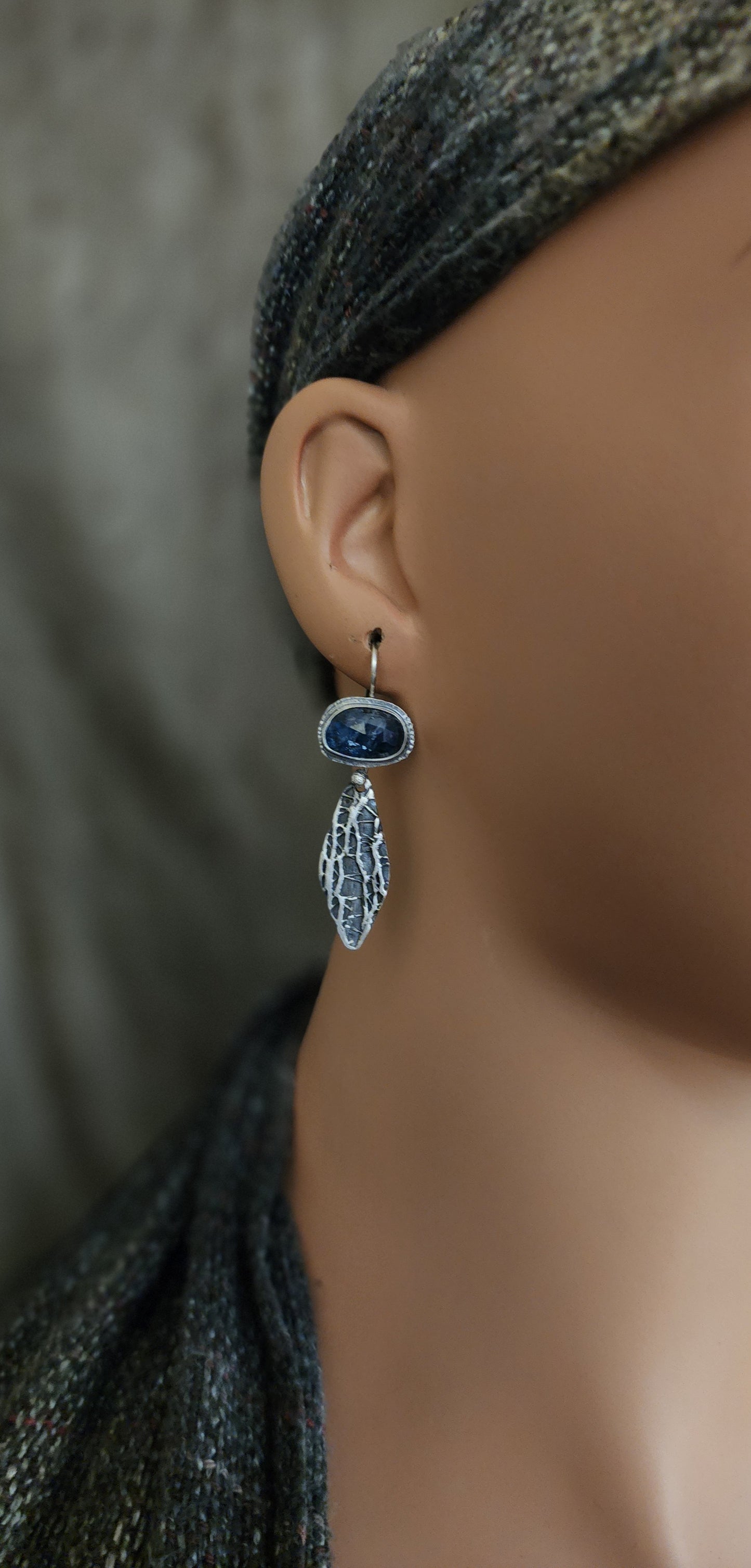 Teal Kyanite Tree Bark Earrings