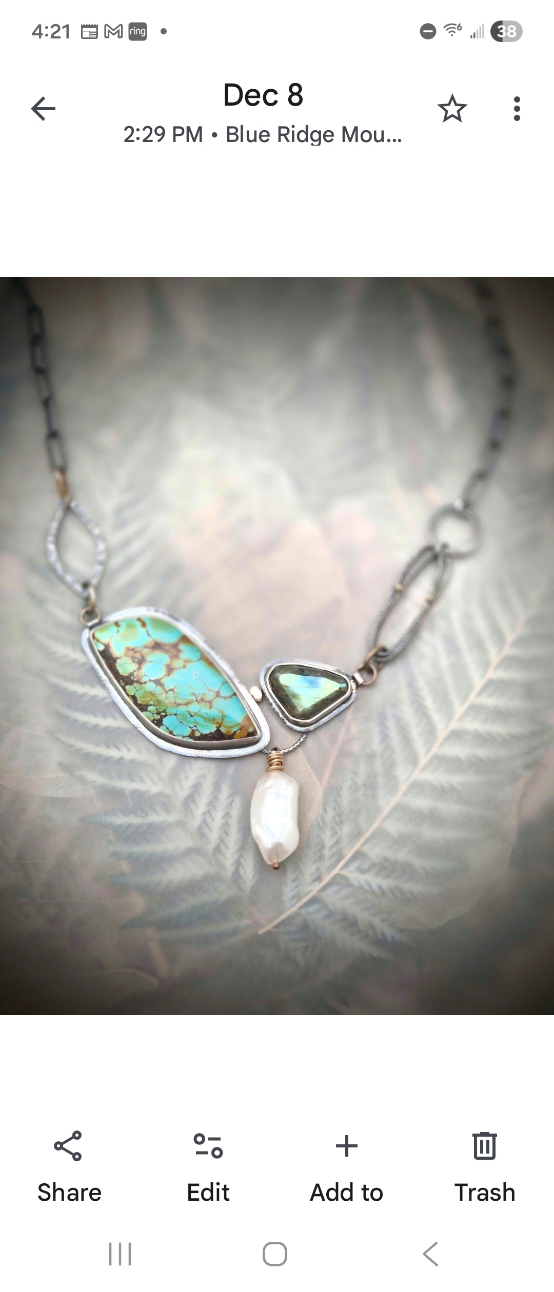 Labradorite-Turquoise-Pearl statement neckpiece
