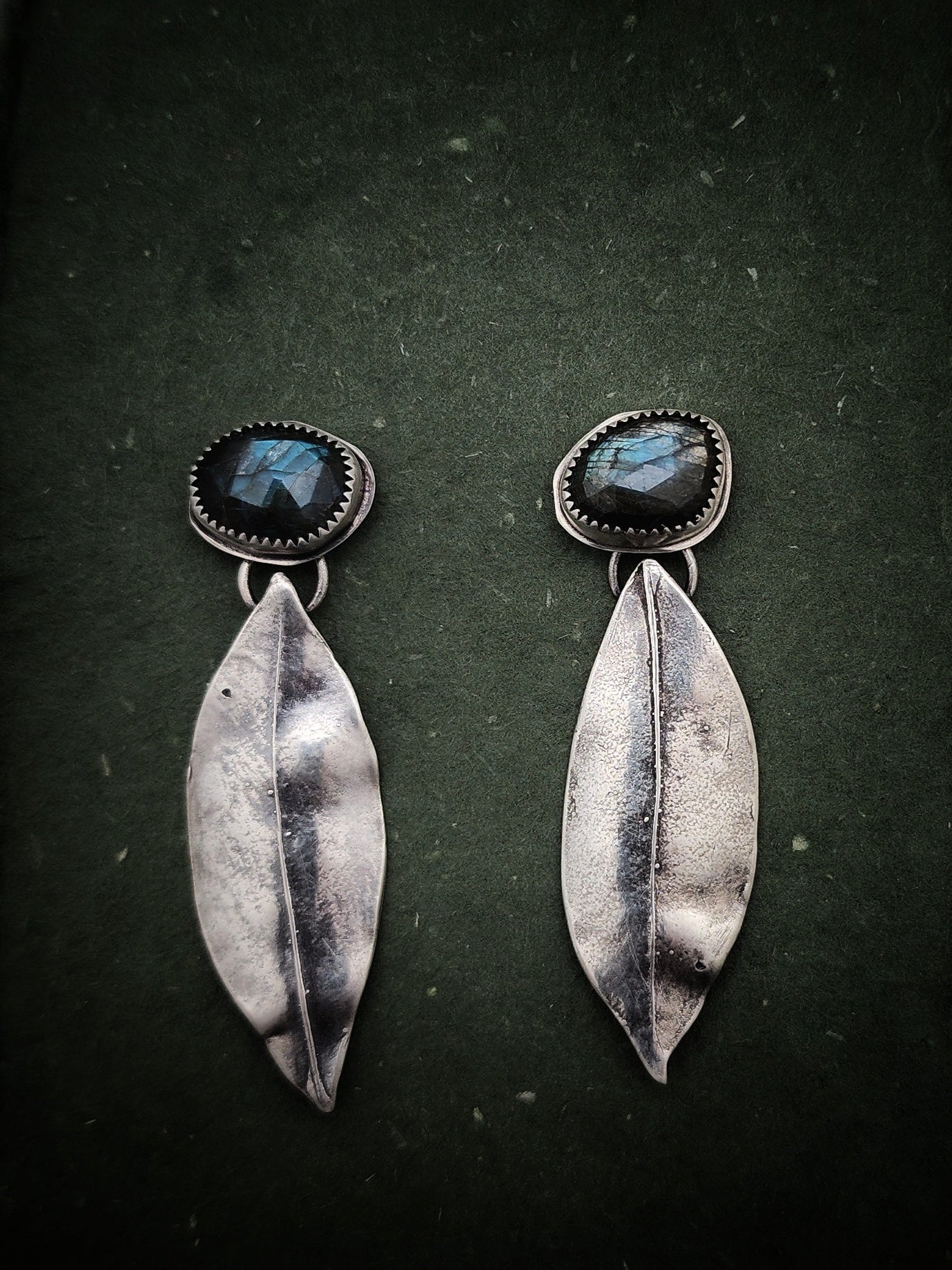 Laurel leaf with labradorite post earrings