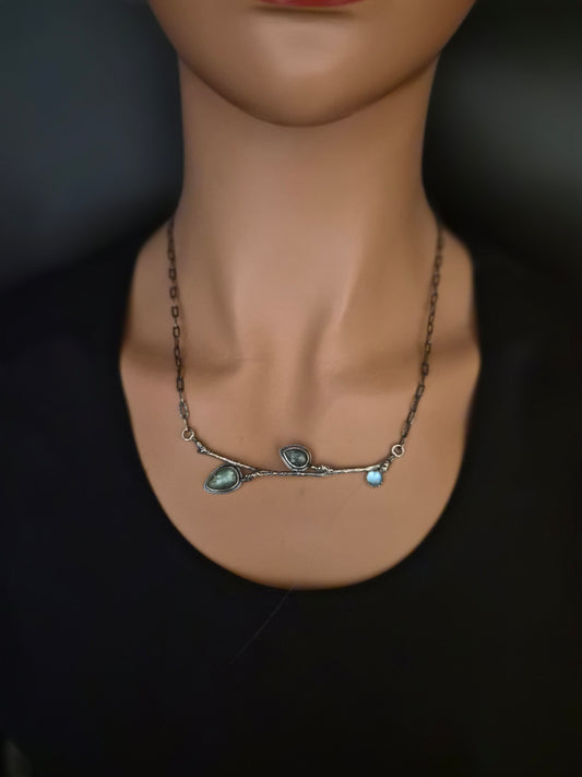 Mint Kyanite with blue topaz branch necklace