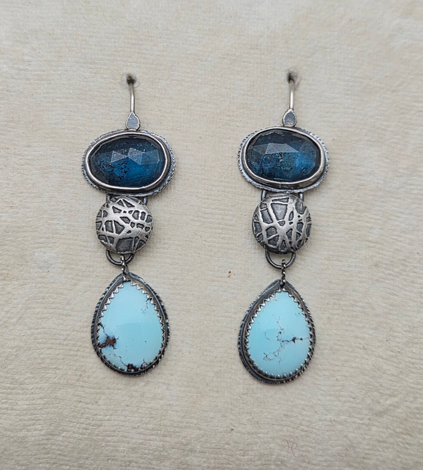 Teal Moss Kyanite with Gold Hills Lavender turquoise earrings