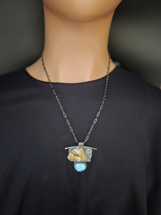 Gold Cottonwood with Gold Hills Turquoise necklace