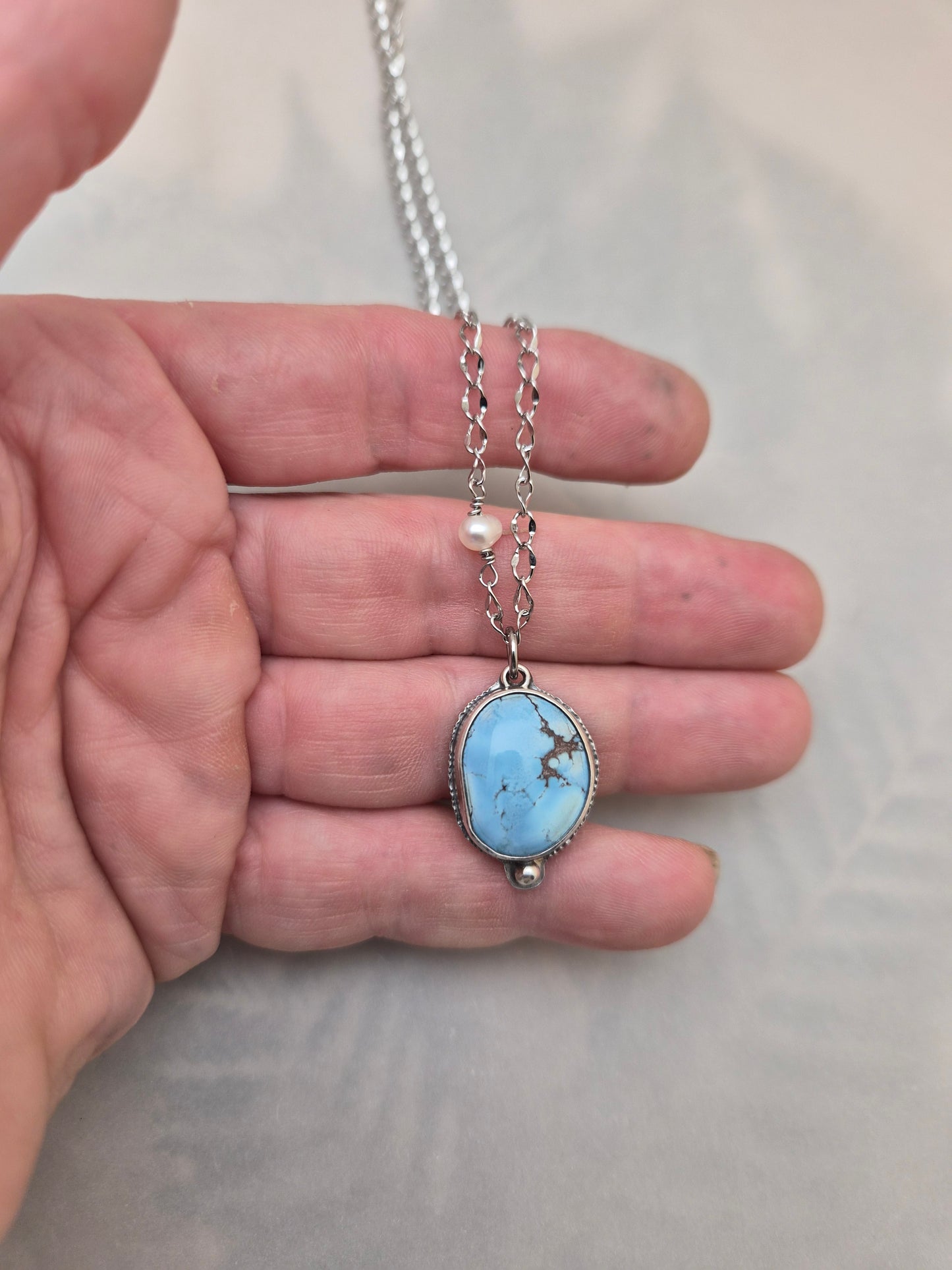 Pebble-Gold Hills lavender turquoise and Pearl.