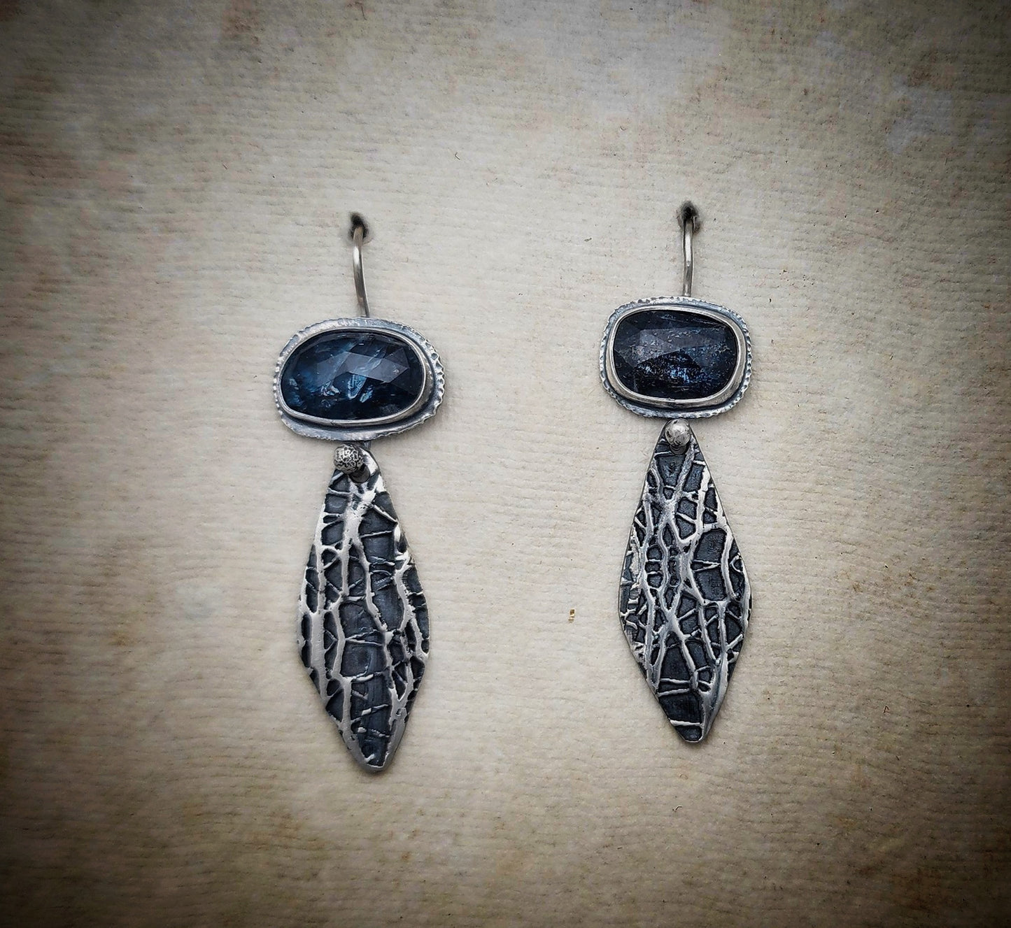 Teal Kyanite Tree Bark Earrings