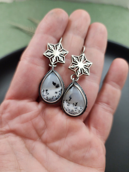 Snowy Dendritic opal earrings