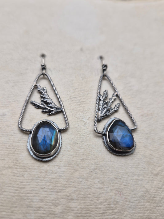 Labradorite and cedar earrings.