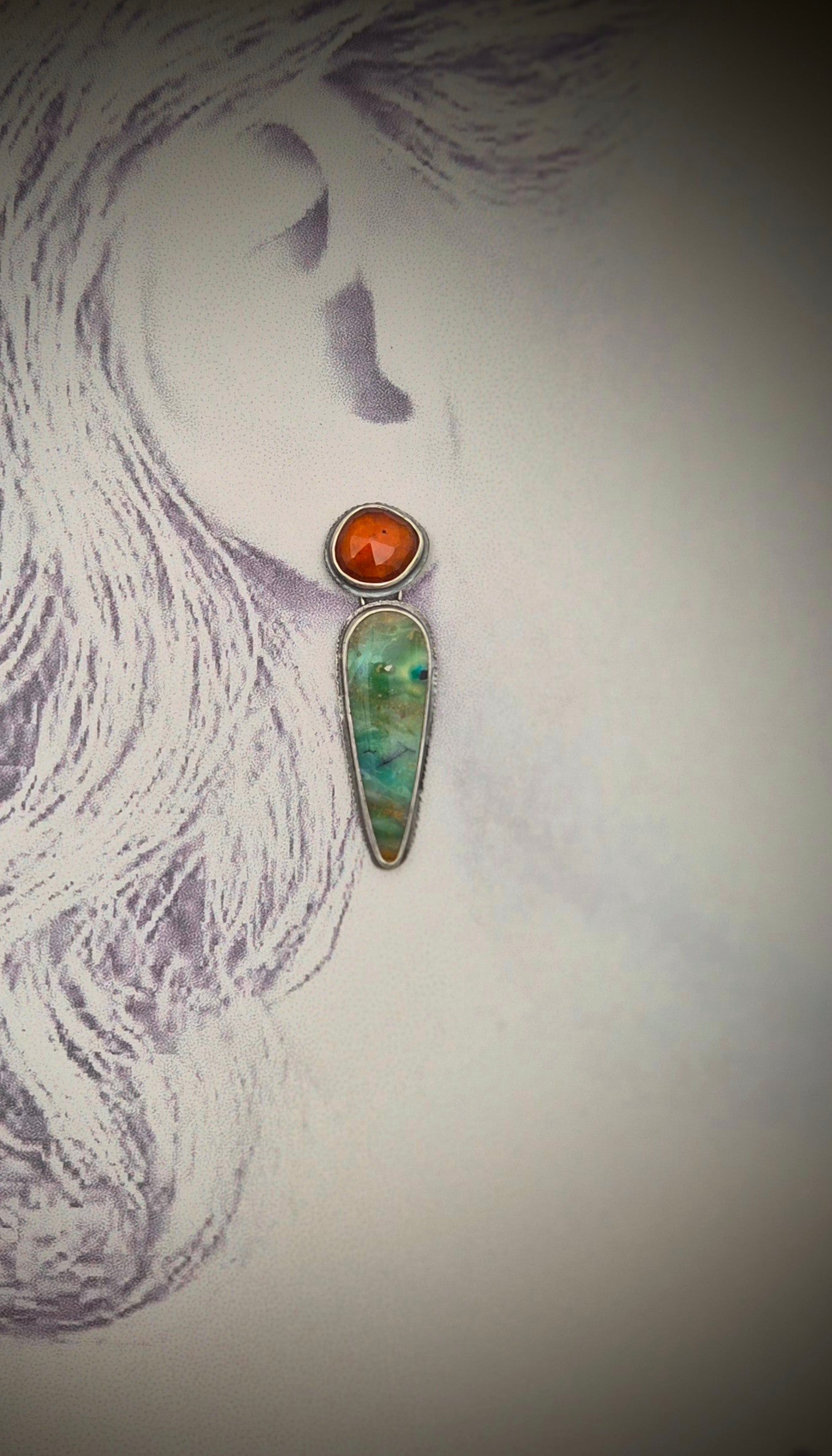 Orange Kyanite and Opal Wood post earrings