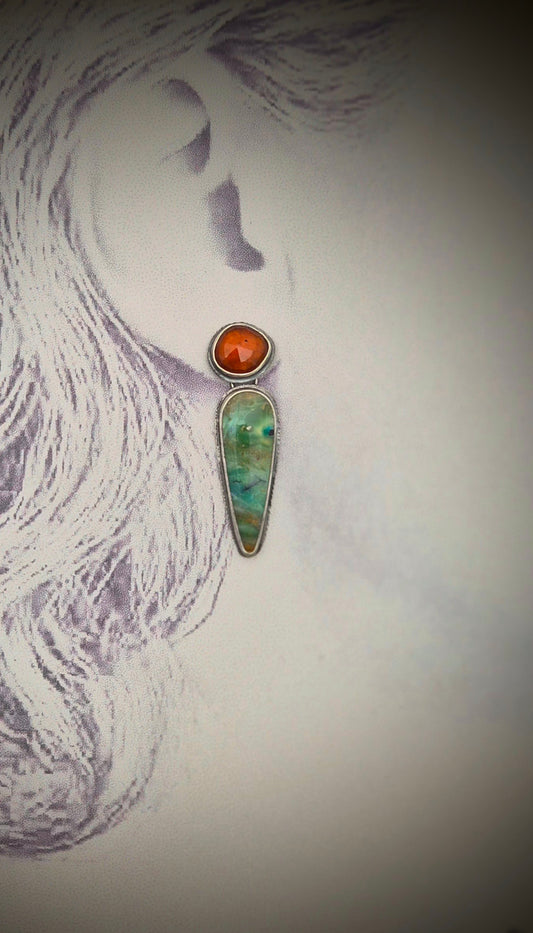 Orange Kyanite and Opal Wood post earrings