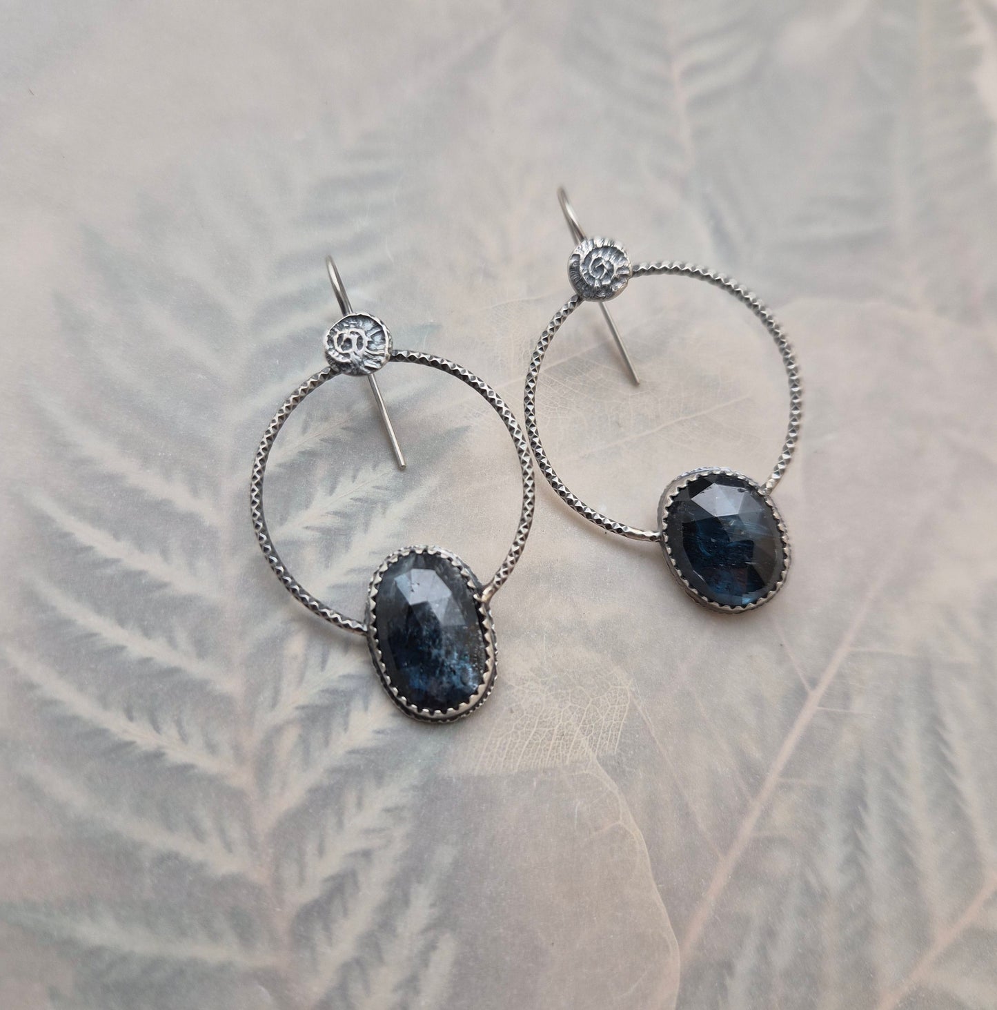 Gypsy Hoops earrings-Teal Moss Kyanite