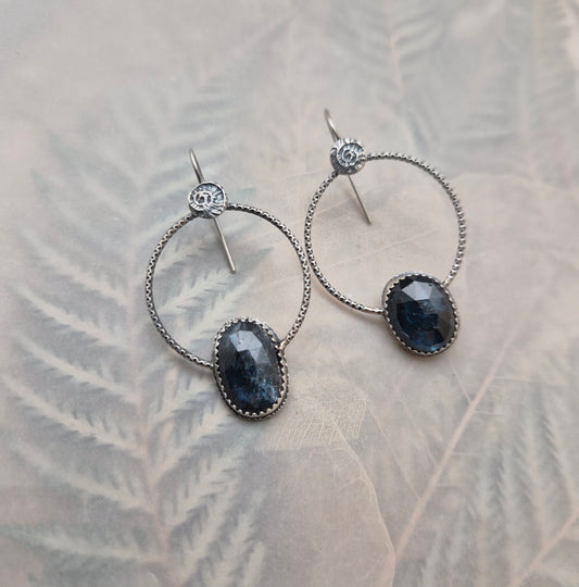 Gypsy Hoops earrings-Teal Moss Kyanite