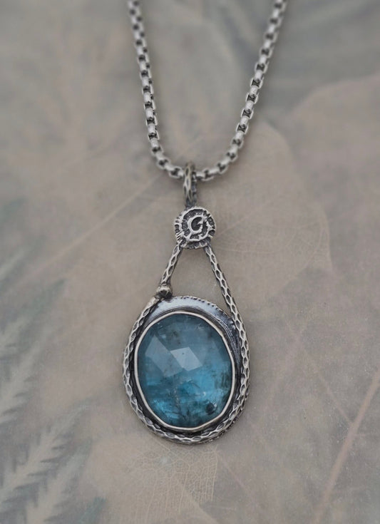 Aqua Kyanite Raindrop necklace