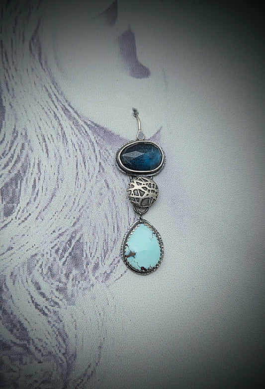 Teal Moss Kyanite with Gold Hills Lavender turquoise earrings